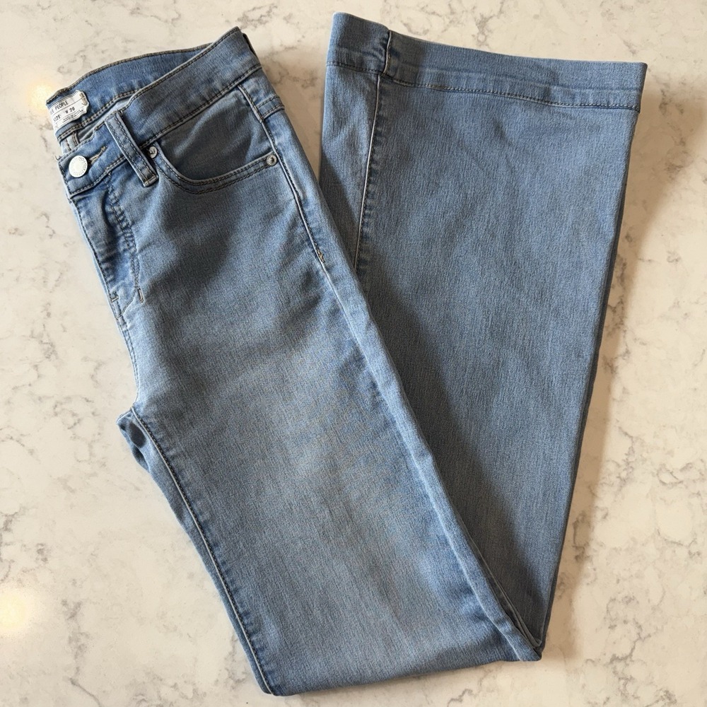 Free People Jeans 26 Tall Mid-Rise Light-Wash Blue Flare Stretch Cotton Denim